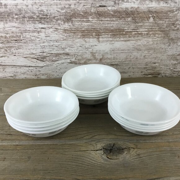 Set of 4 Corelle Friendship 10 Oz Dessert Bowls 5 3/4" White w/ Gray Flowers - Picture 13 of 16
